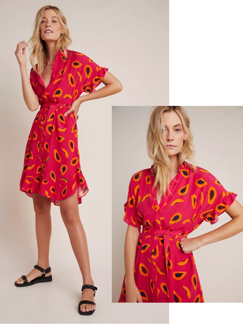 Anthropologie Corey Lynn Calter Colorful Papaya Button Down Shirtdess Sz S